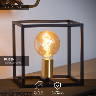 Lucide RUBEN - Lámpara de mesa - 1xE27 - Negro